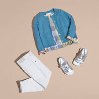 Cardigan en maille de coton avec poignets à motif check - Pale Pewter Blue