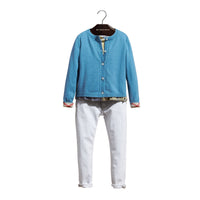 Cardigan en maille de coton avec poignets à motif check - Pale Pewter Blue