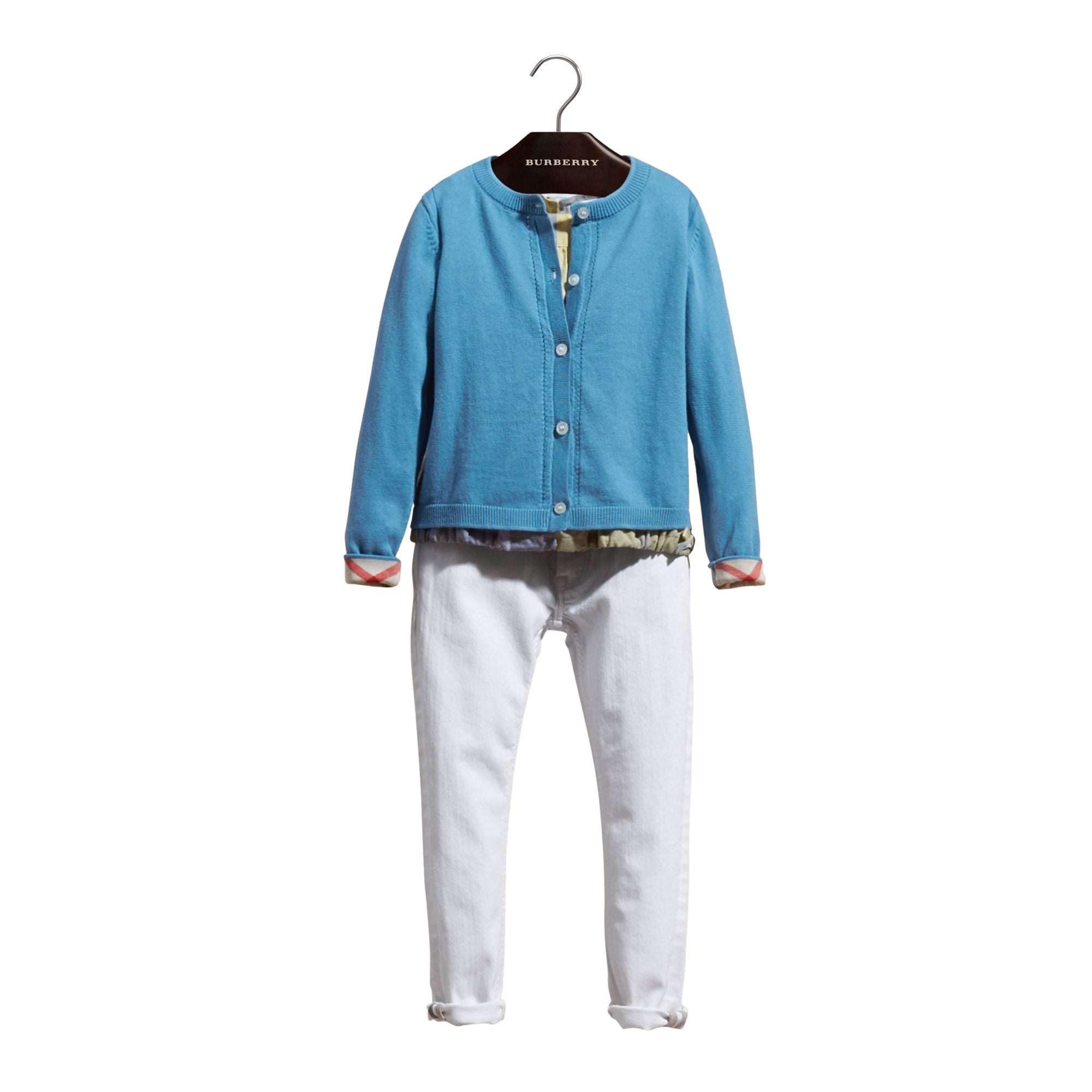 Cardigan en maille de coton avec poignets à motif check - Pale Pewter Blue