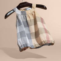 Haut en coton à motif check et fronces - Pale Stone Check