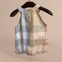 Haut en coton à motif check et fronces - Pale Stone Check