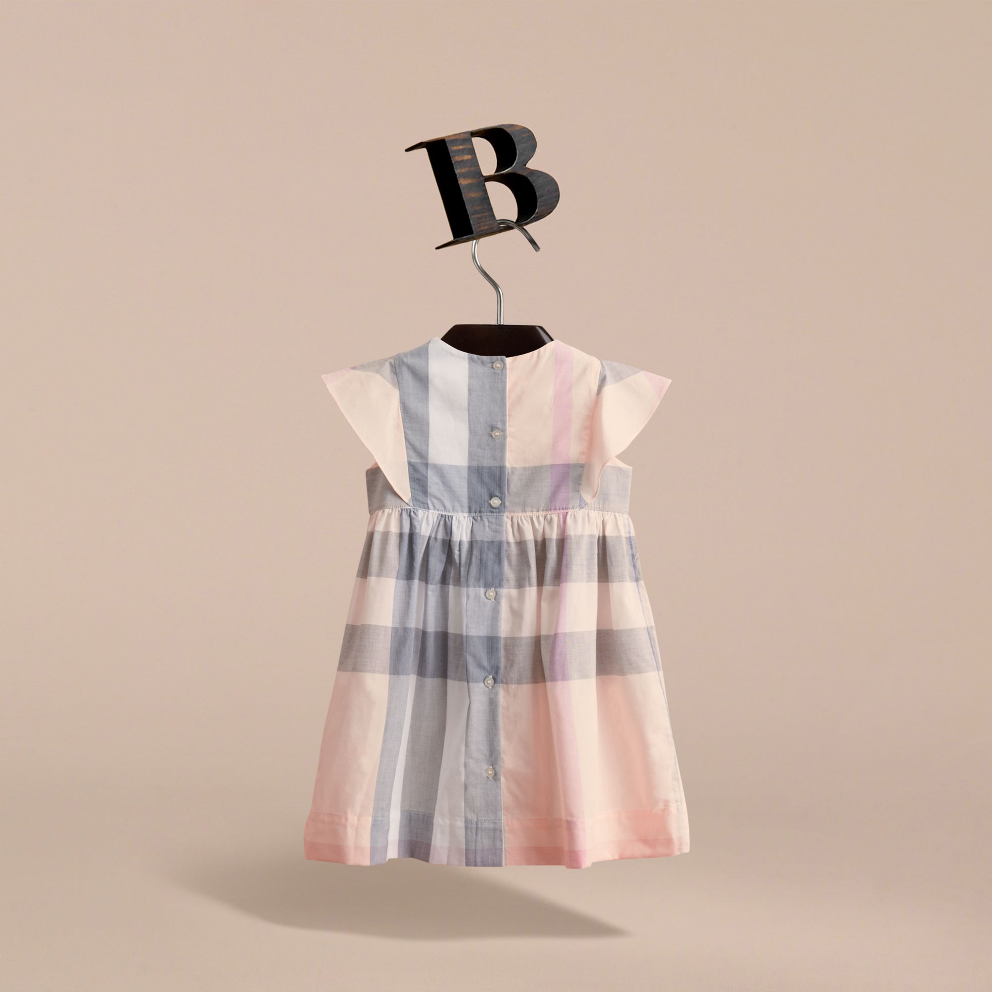 Robe en coton à motif check avec volants - Apricot
