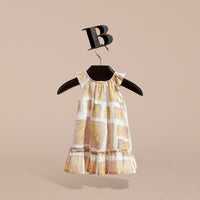 Robe en coton avec imprimé à motifs encadrés - Pale Ash Rose