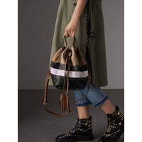 Petit sac Bucket en toile Canvas check et cuir - Tan