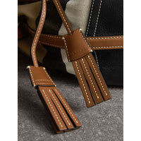 Petit sac Bucket en toile Canvas check et cuir - Tan