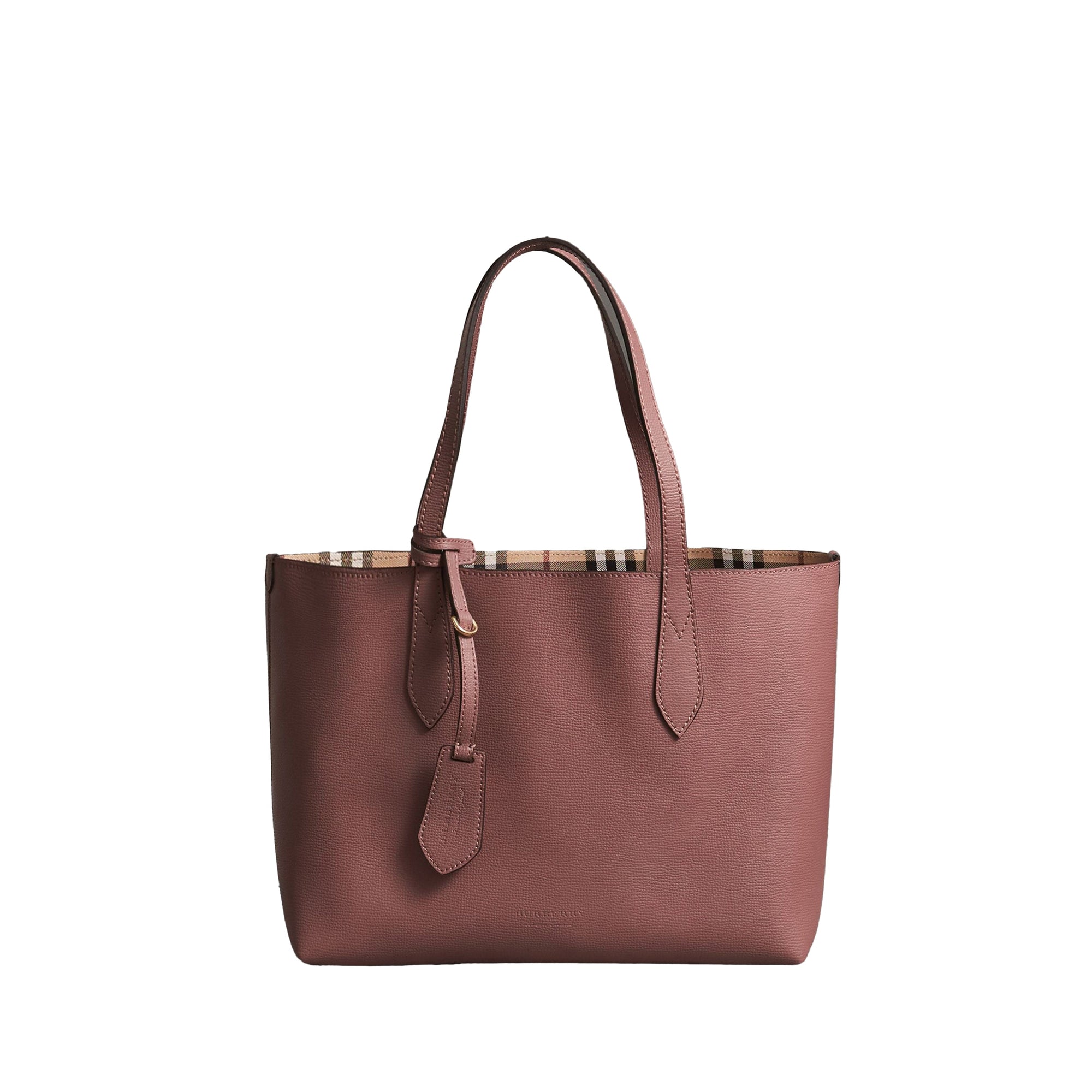 Petit sac tote réversible en cuir et tissu Haymarket check - Light Elderberry