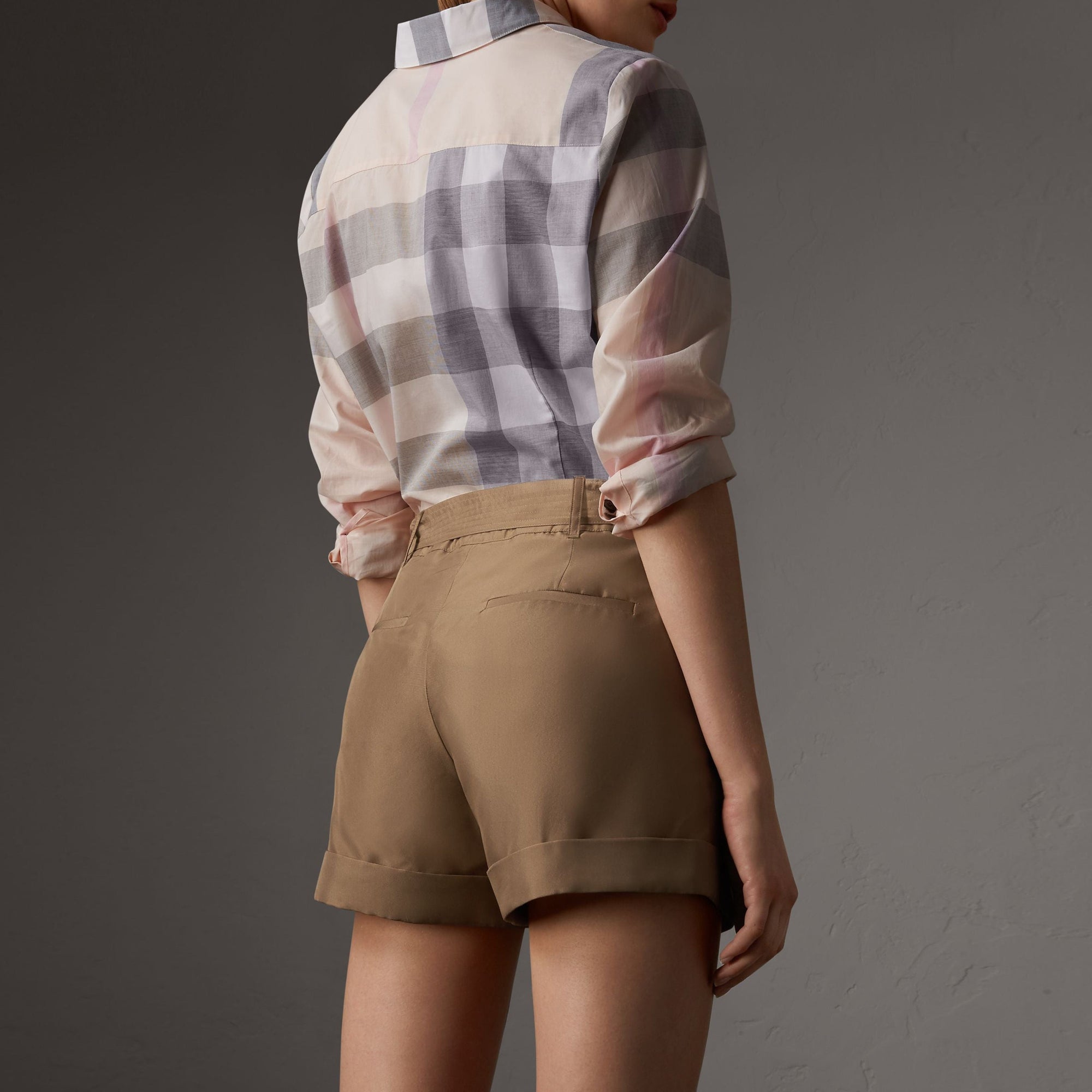 Chemise en coton à motif check - Apricot