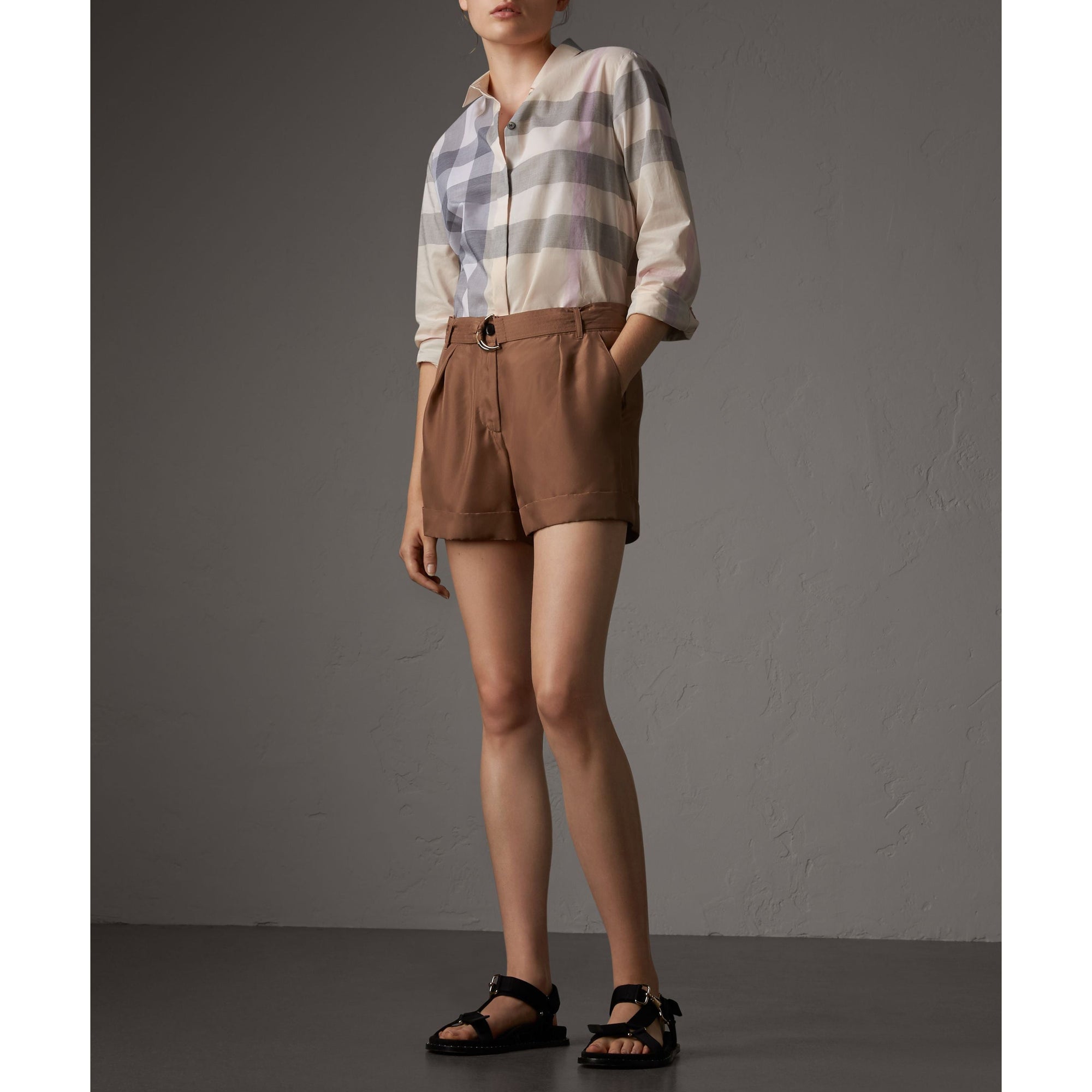 Chemise en coton à motif check - Apricot