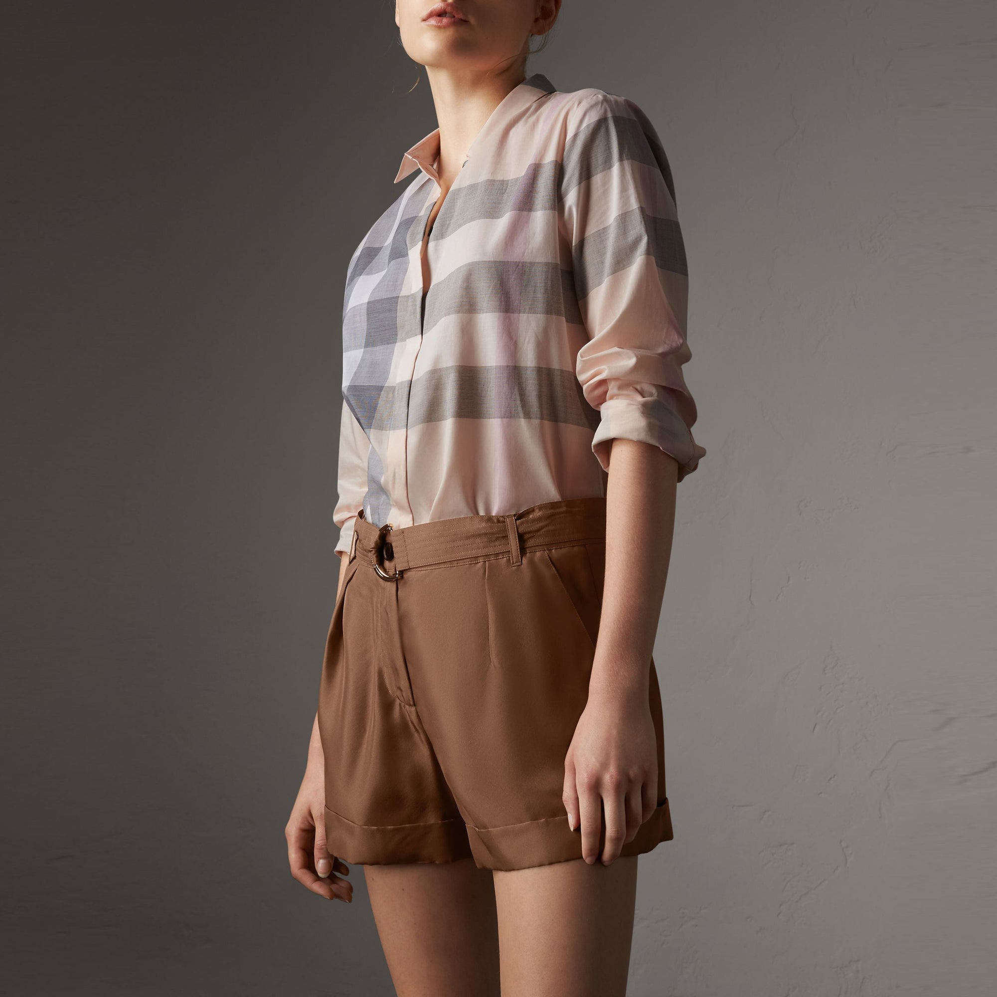Chemise en coton à motif check - Apricot