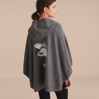 Poncho à capuche en laine et cachemire à motif Pallas Helmet - Mid Grey