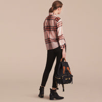 Chemise en coton à motif check avec col lavallière - Apricot
