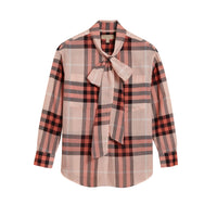 Chemise en coton à motif check avec col lavallière - Apricot