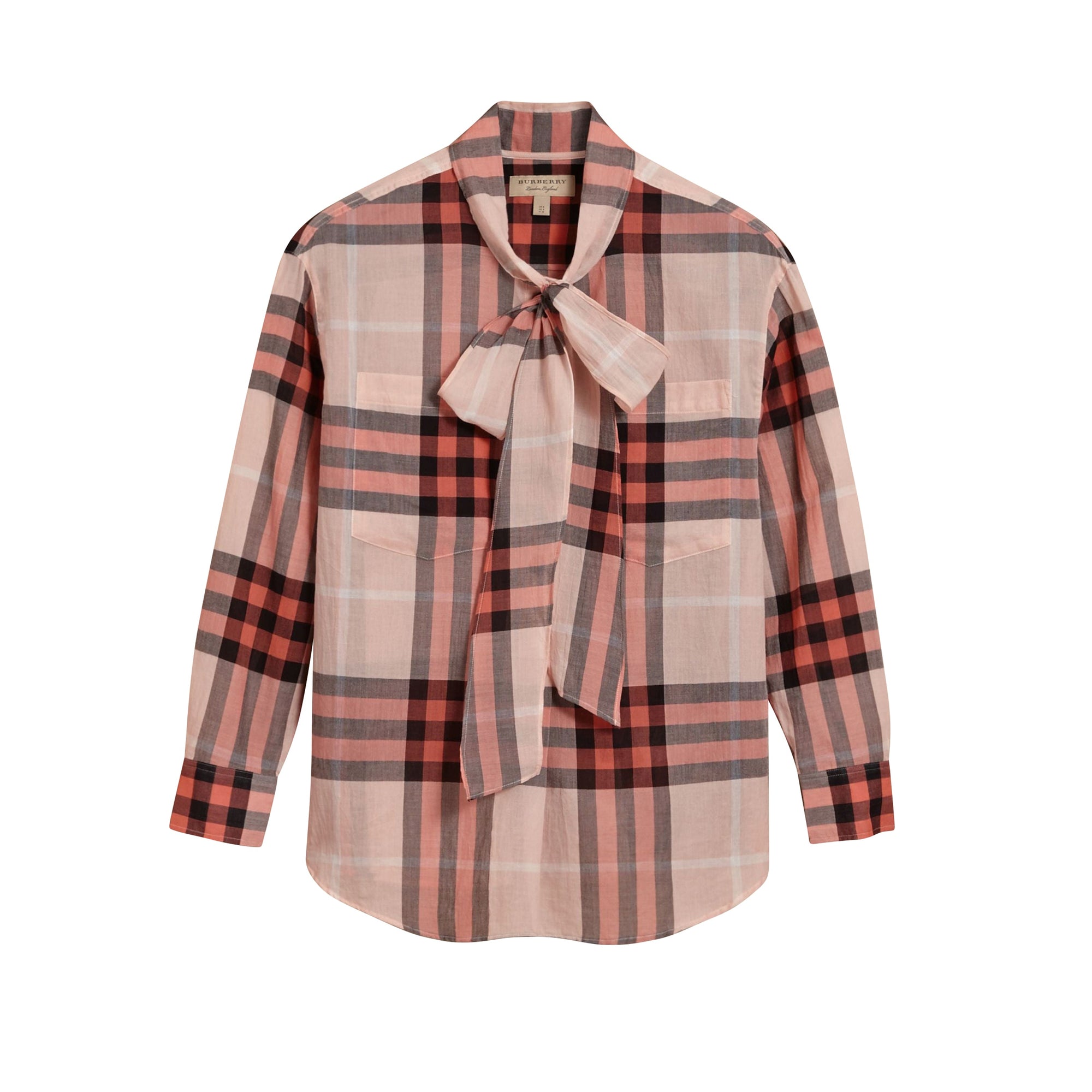 Chemise en coton à motif check avec col lavallière - Apricot