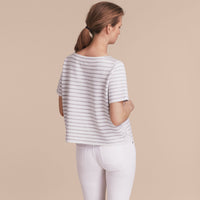 T-shirt à rayures et motif check en laine mélangée - Light Grey Melange