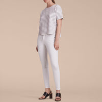T-shirt à rayures et motif check en laine mélangée - Light Grey Melange