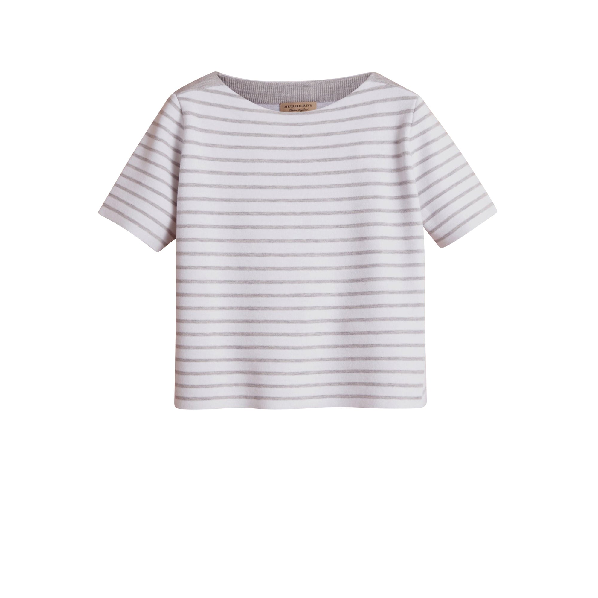 T-shirt à rayures et motif check en laine mélangée - Light Grey Melange