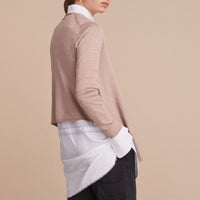 Cardigan ouvert en laine mérinos et soie - Pale Taupe