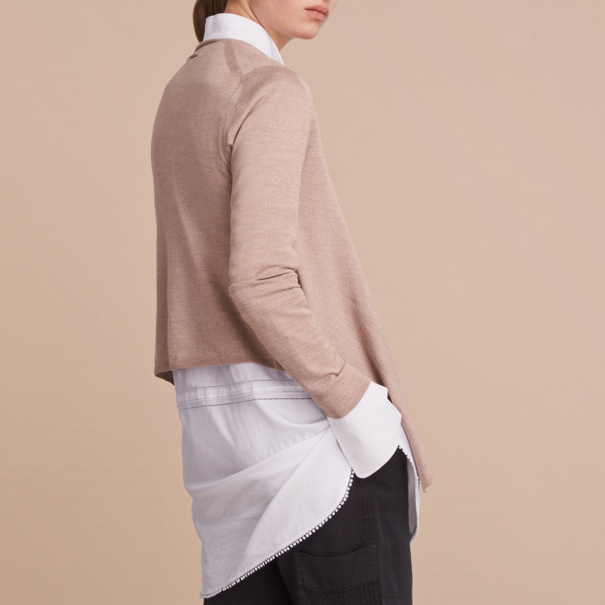 Cardigan ouvert en laine mérinos et soie - Pale Taupe