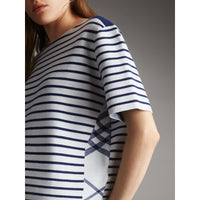 T-shirt à rayures et motif check en maille de laine mélangée - Bright Navy