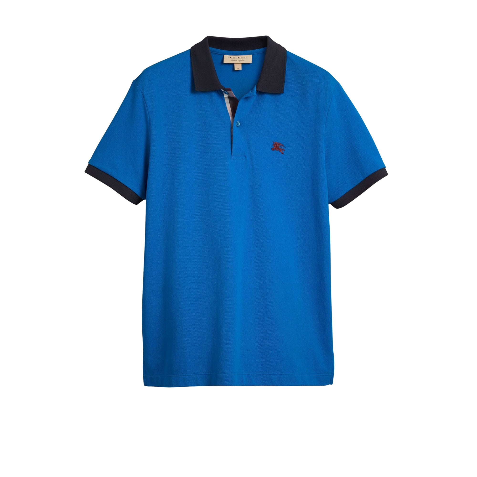 Polo bicolore en piqué de coton avec patte à motif check - Bright Opal