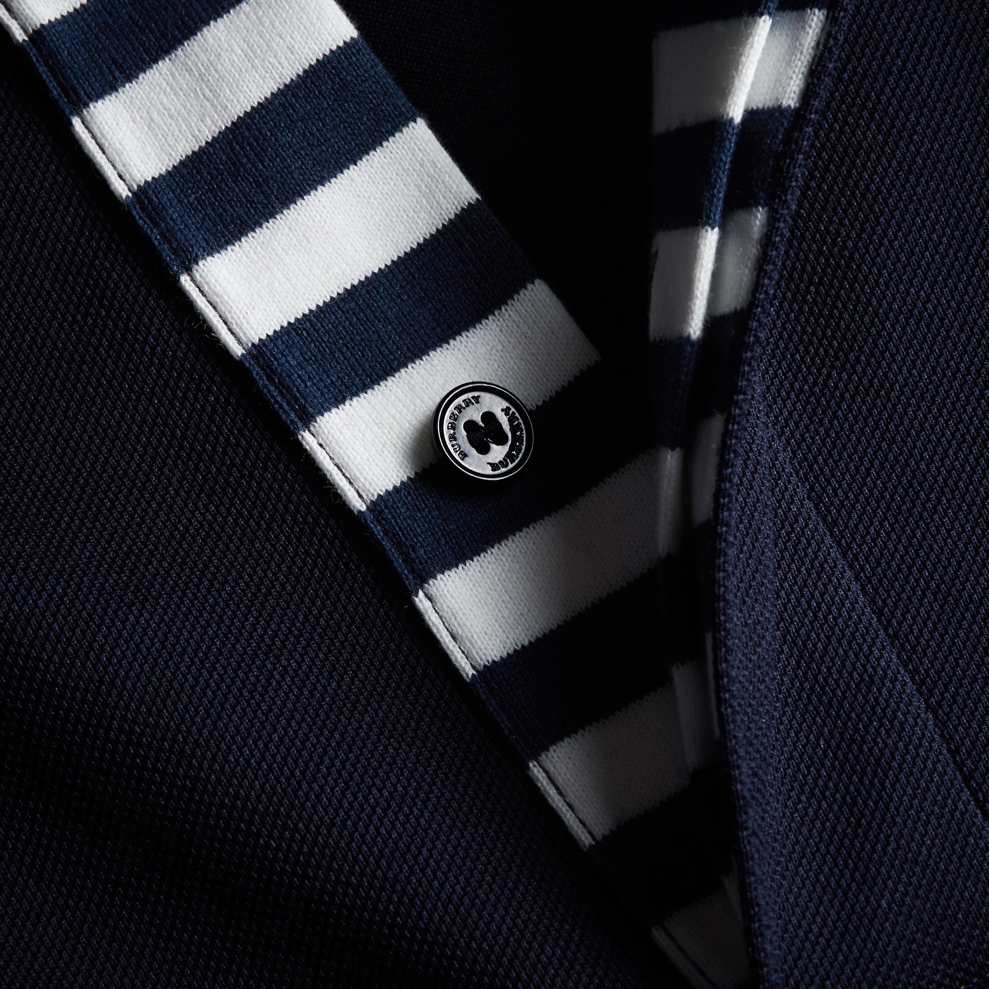 Polo en piqué de coton avec patte rayée - Navy
