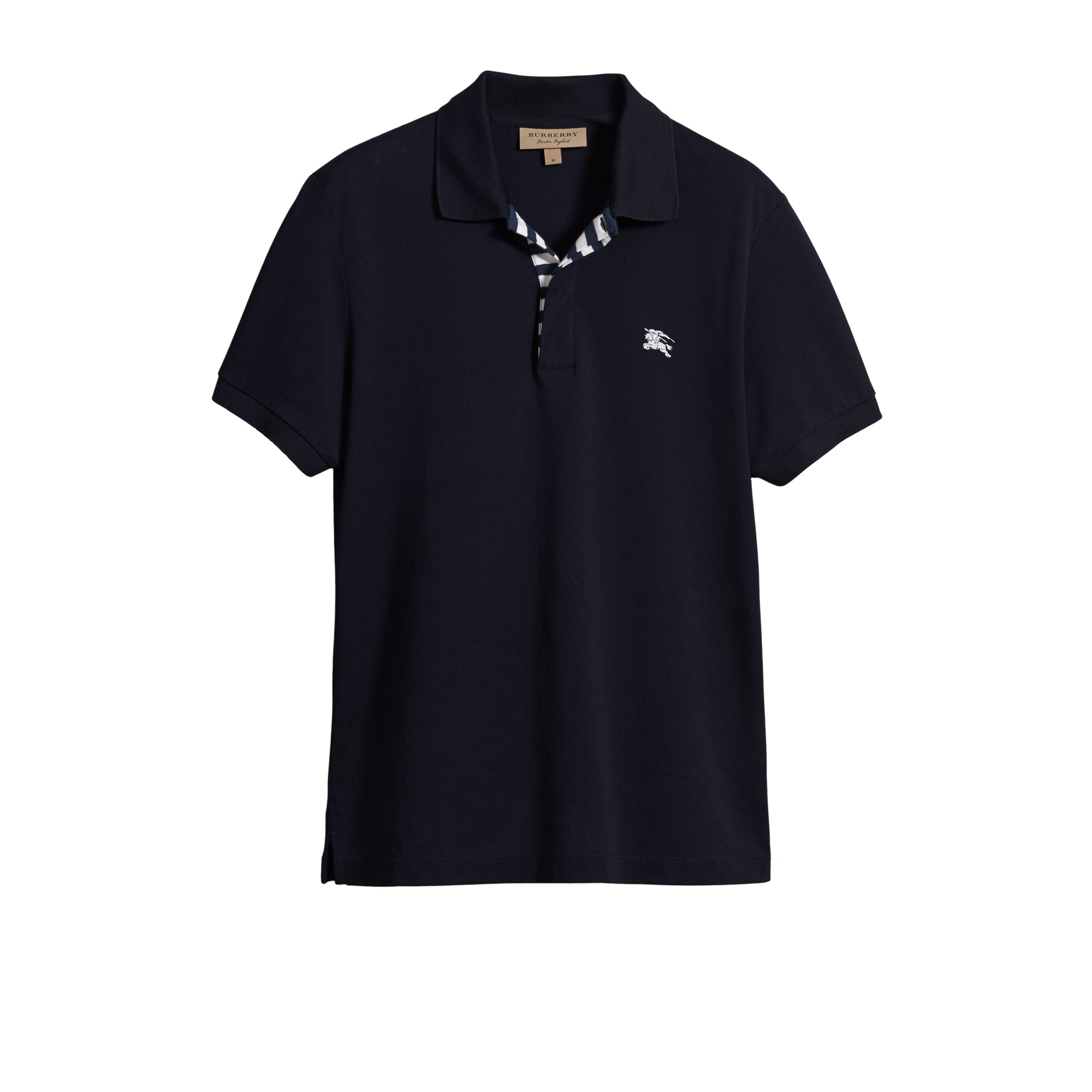 Polo en piqué de coton avec patte rayée - Navy