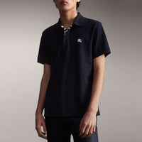 Polo en piqué de coton avec patte rayée - Navy