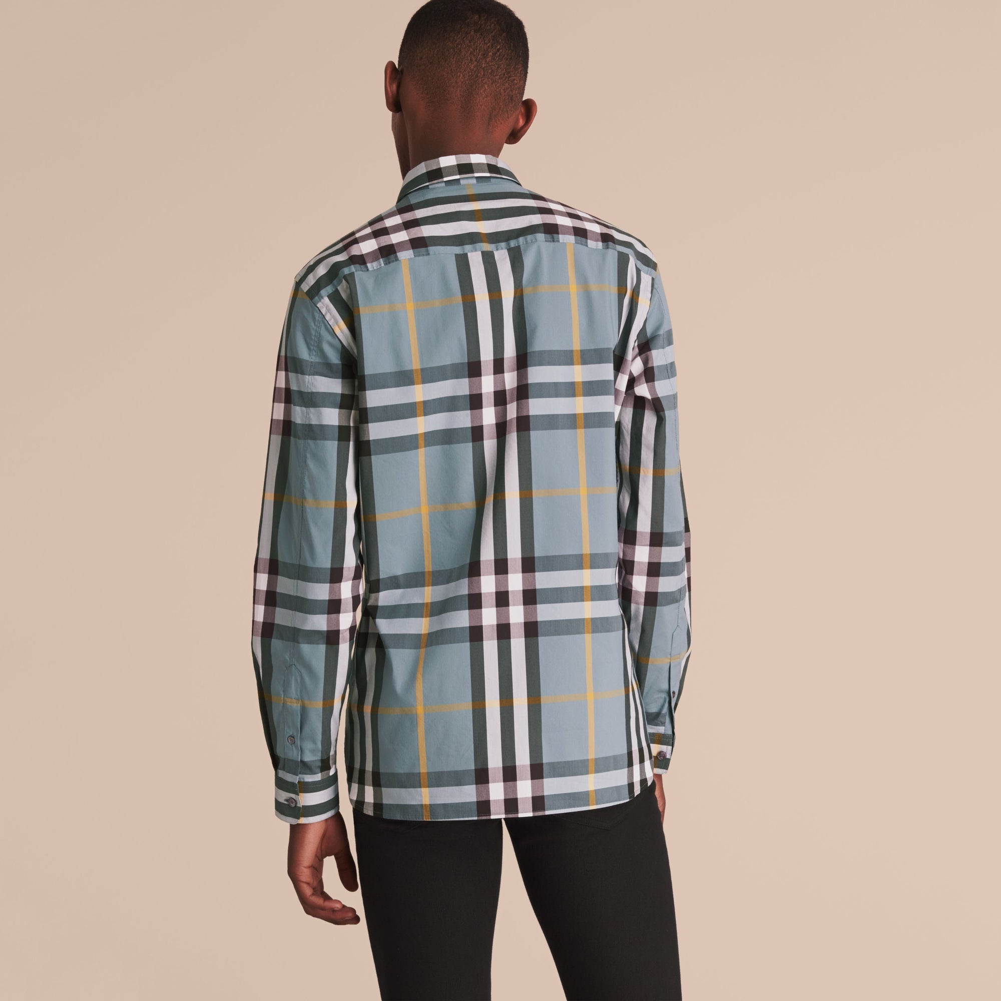 Chemise en coton extensible à motif check - Mineral Blue