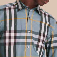 Chemise en coton extensible à motif check - Mineral Blue