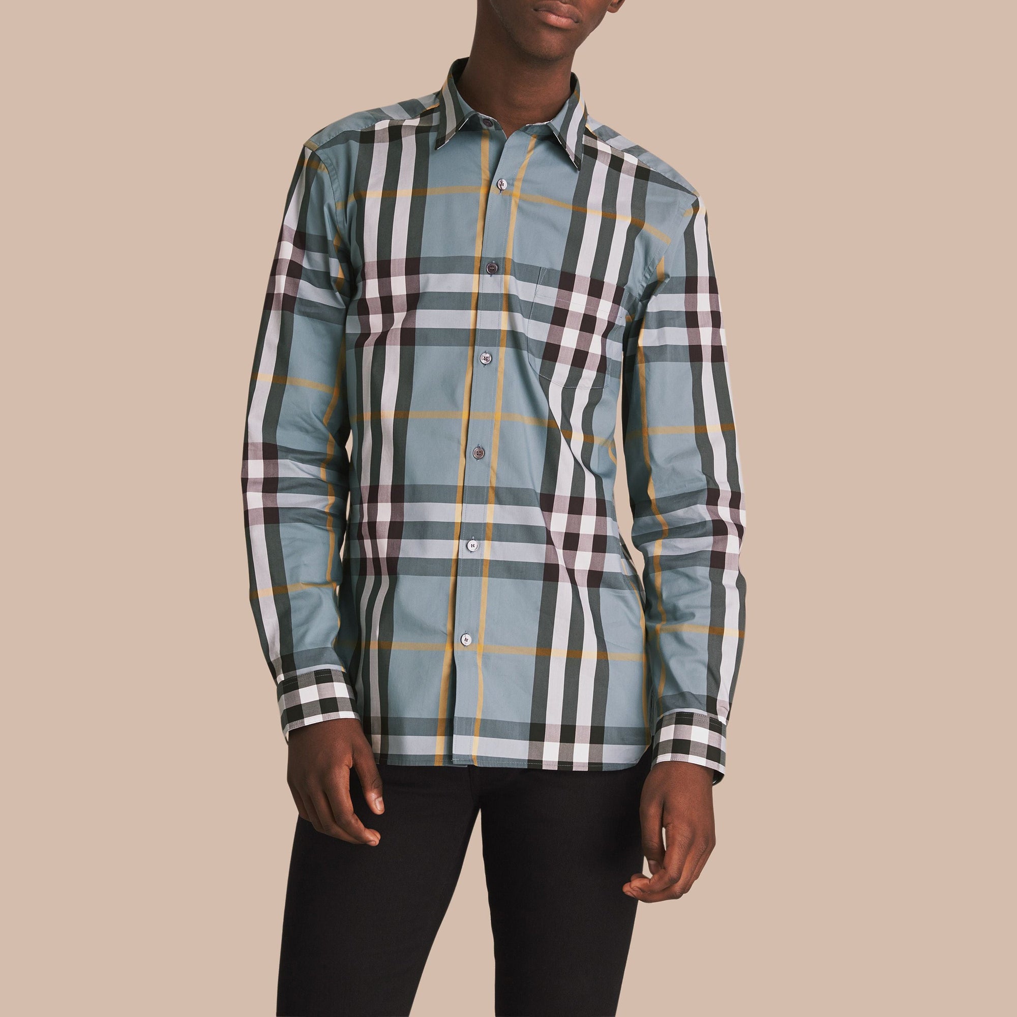 Chemise en coton extensible à motif check - Mineral Blue