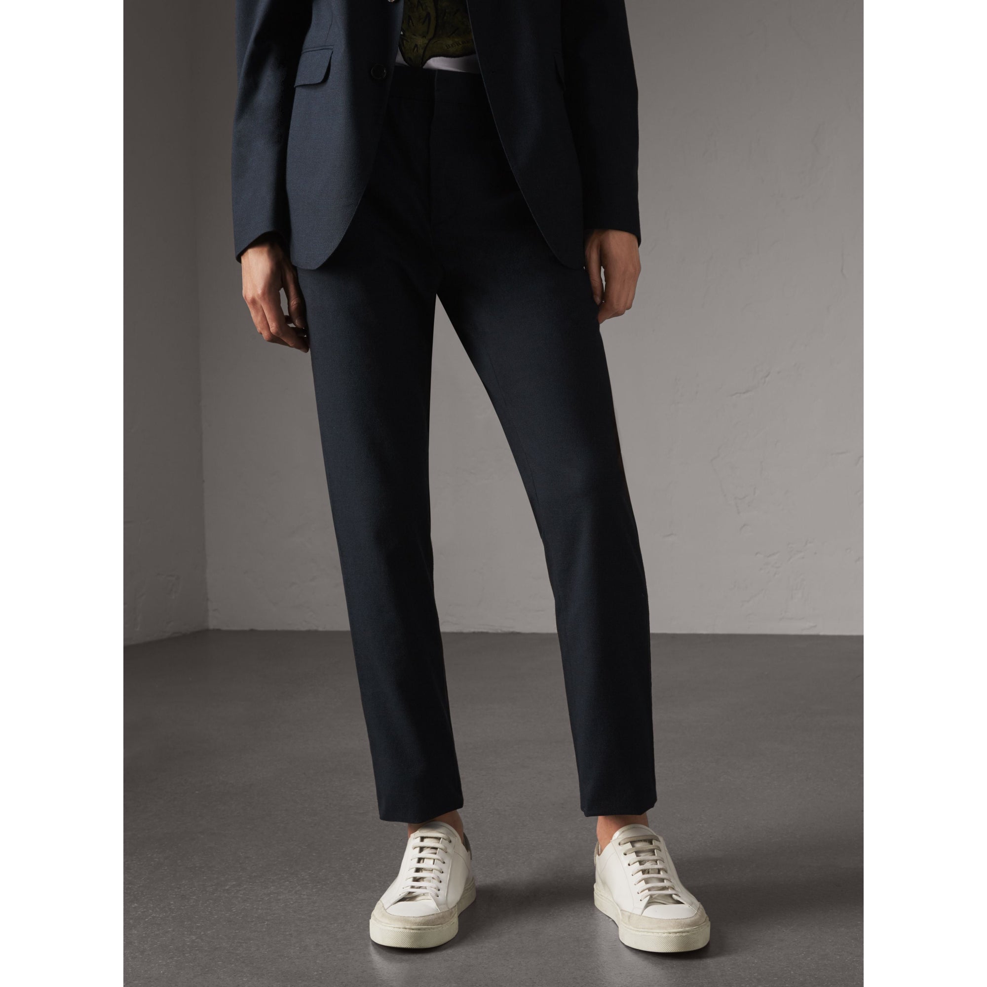 Pantalon motif pied-de-poule en laine - Navy