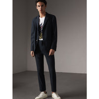 Pantalon motif pied-de-poule en laine - Navy