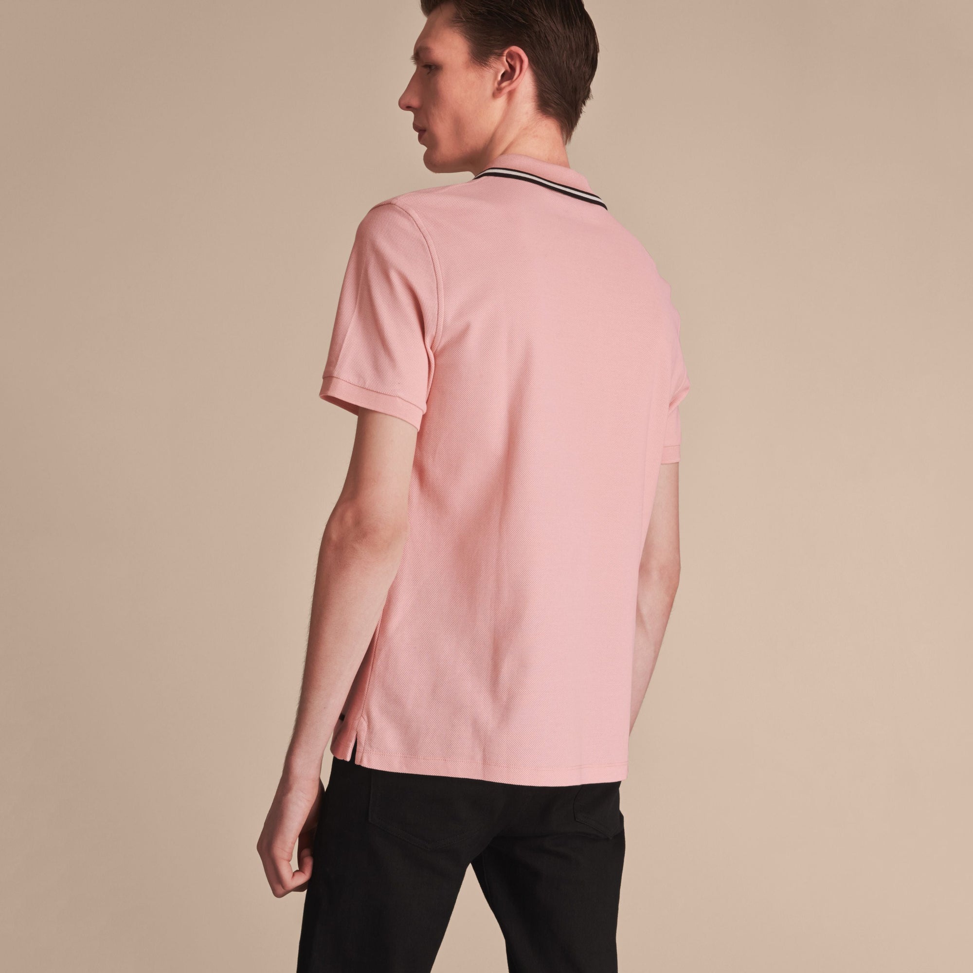 Polo en piqué de coton avec col rayé - Chalk Pink