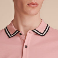 Polo en piqué de coton avec col rayé - Chalk Pink