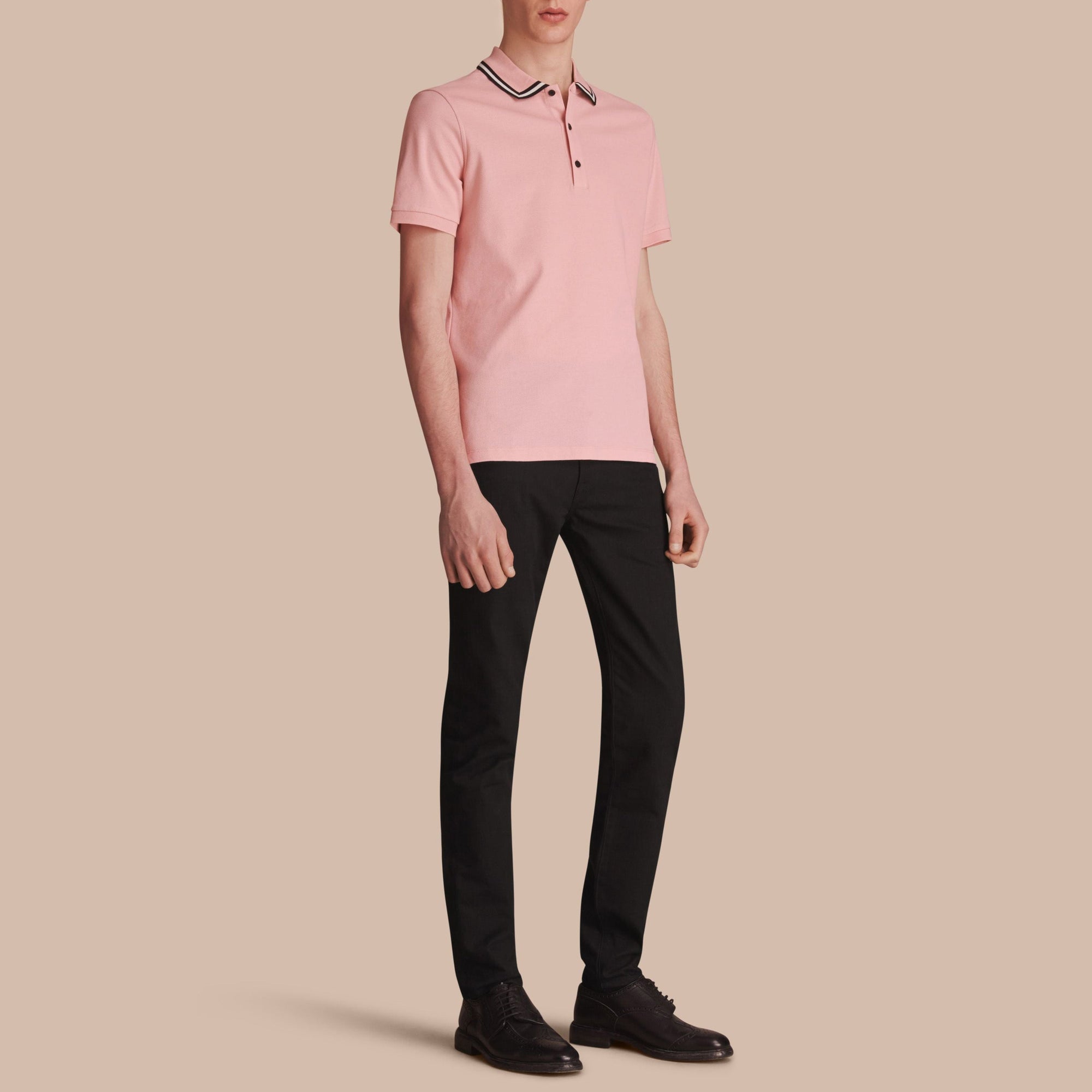 Polo en piqué de coton avec col rayé - Chalk Pink