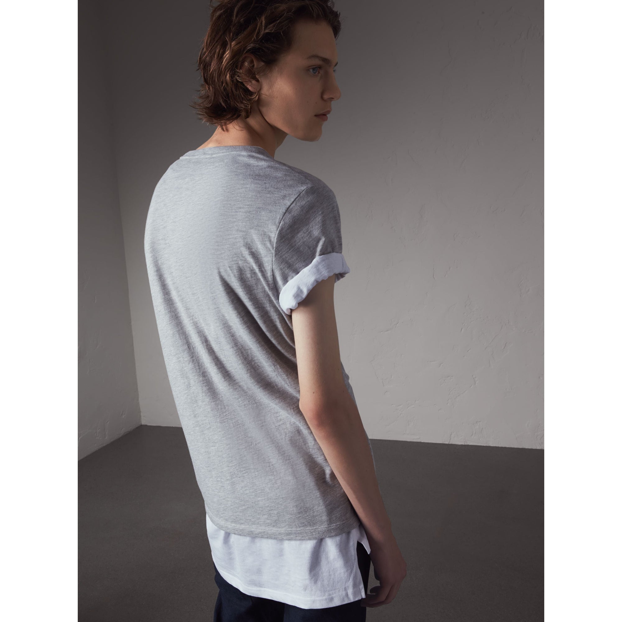 T-shirt en jersey de coton à motif dévoré - Pale Grey Melange