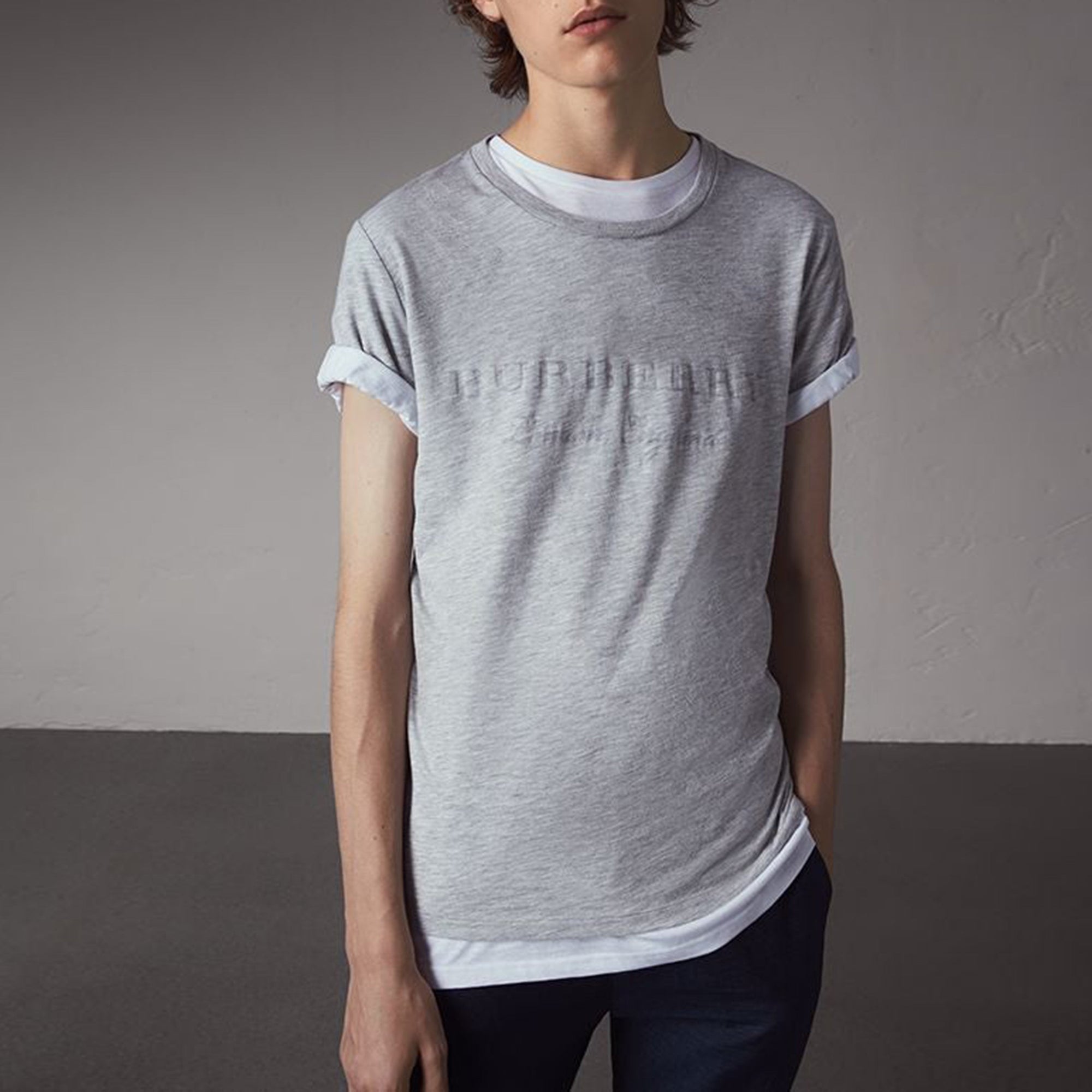 T-shirt en jersey de coton à motif dévoré - Pale Grey Melange