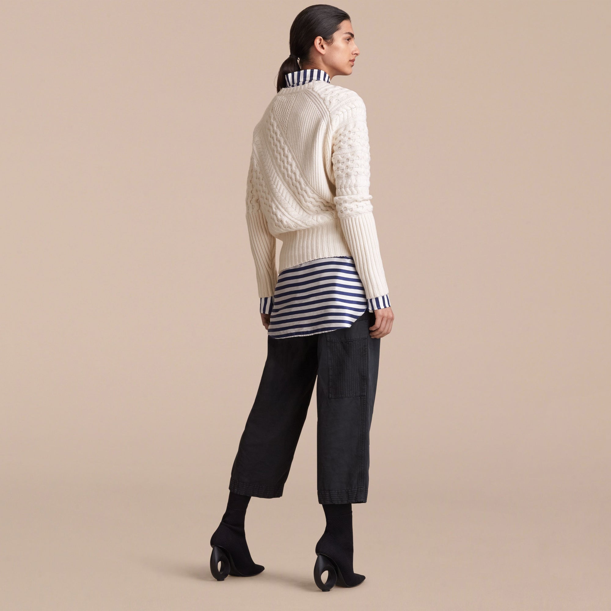 Pull en maille torsadée en laine & cachemire - Natural White
