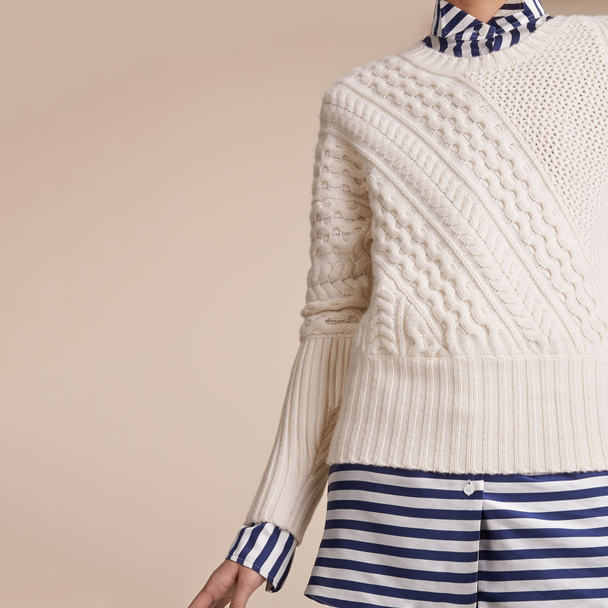 Pull en maille torsadée en laine & cachemire - Natural White