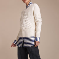 Pull en maille torsadée en laine & cachemire - Natural White