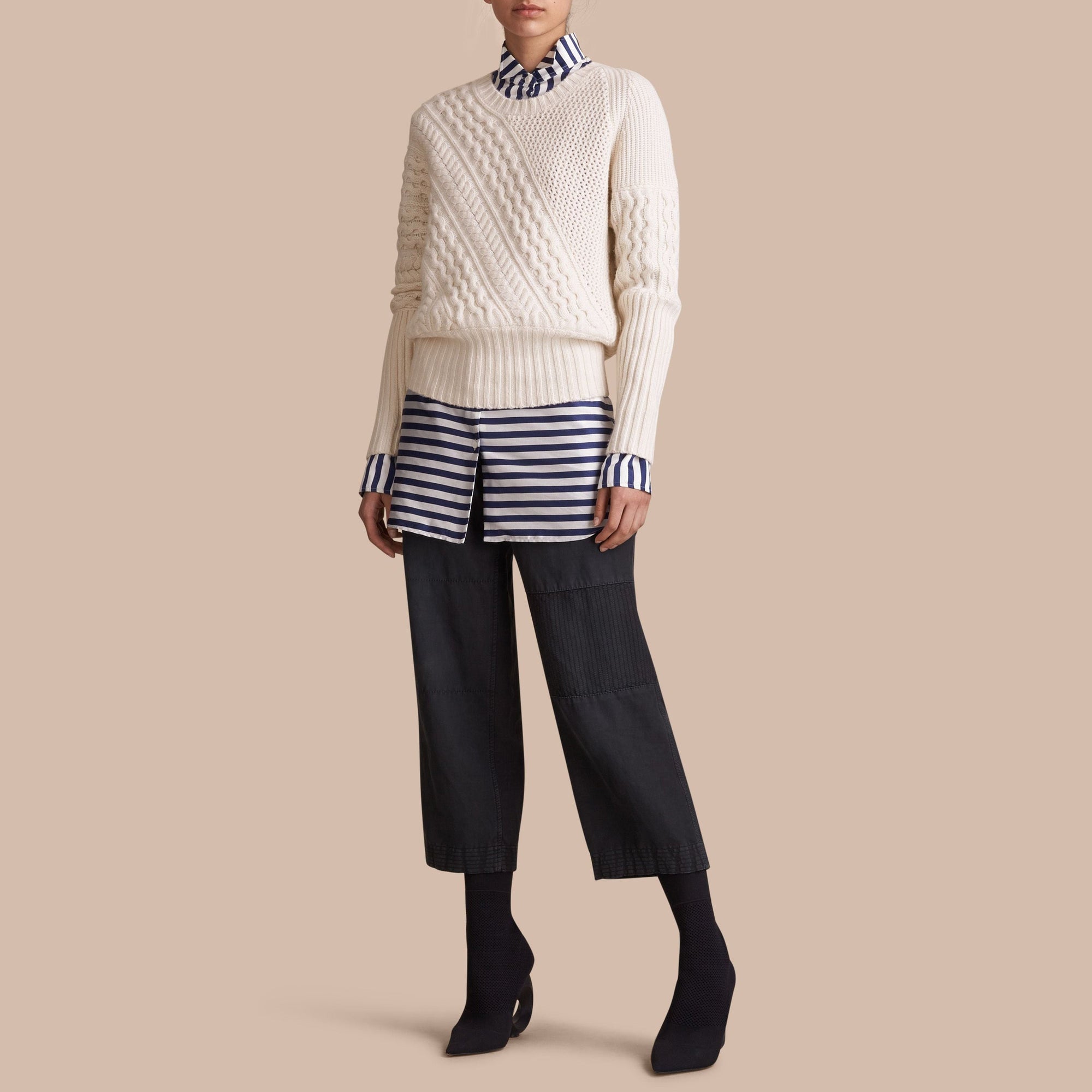 Pull en maille torsadée en laine & cachemire - Natural White