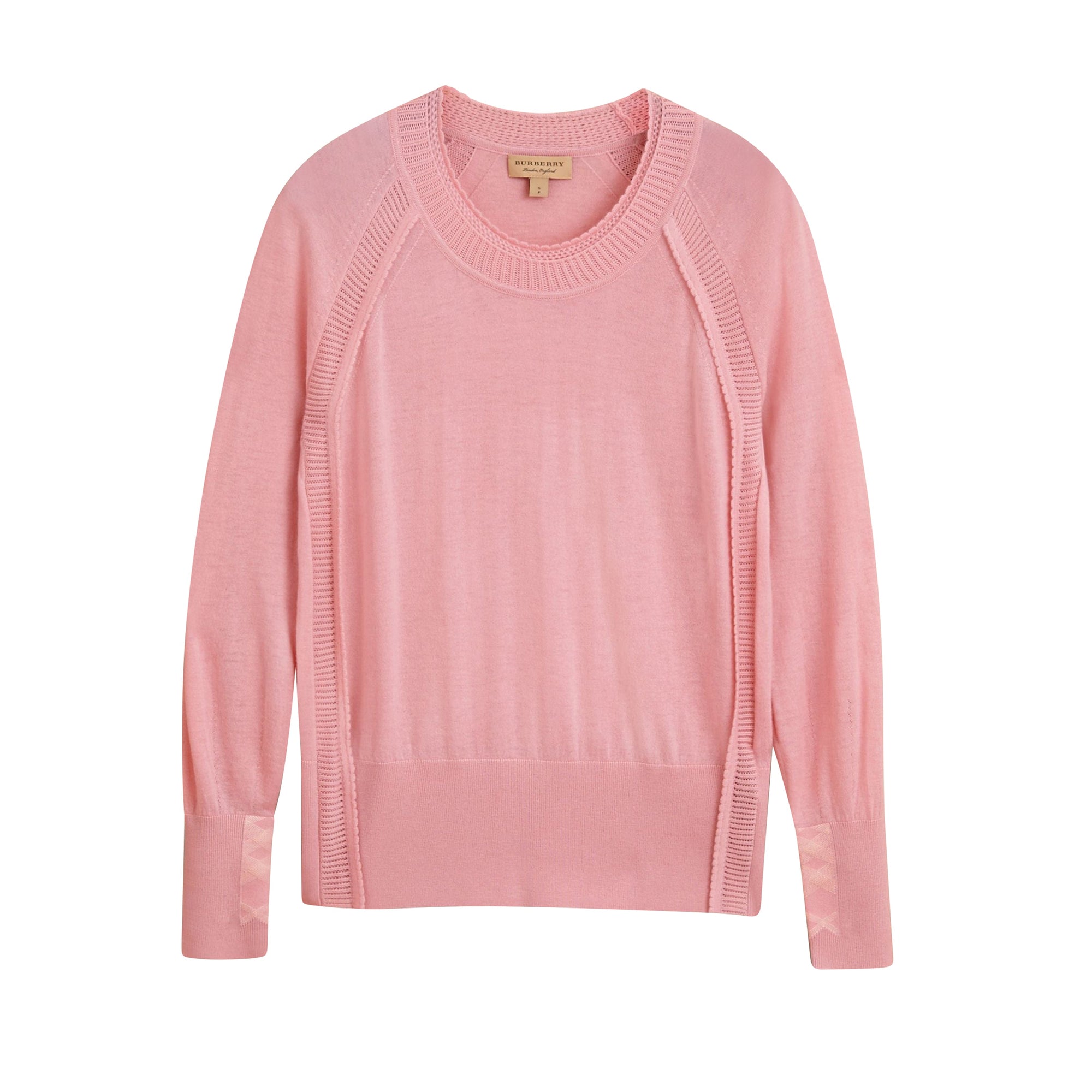 Pull à encolure ras du cou en maille de cachemire ajourée - Apricot Pink