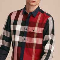 Chemise en popeline de coton à motif check - Parade Red
