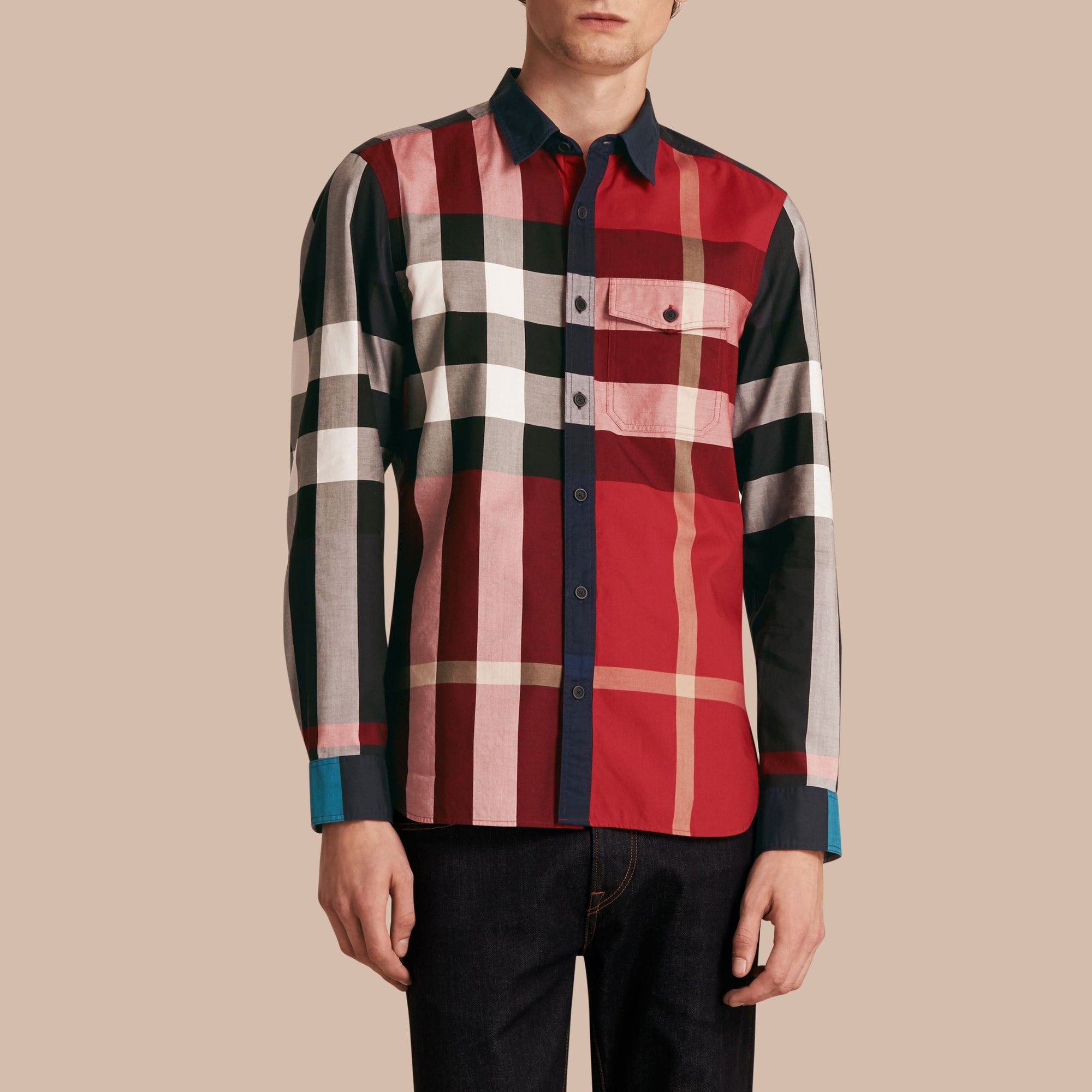Chemise en popeline de coton à motif check - Parade Red