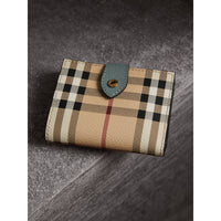 Portefeuille en cuir et tissu Haymarket check - Eucalyptus Green & Multi