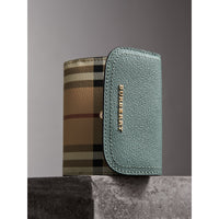 Portefeuille en cuir et tissu Haymarket check - Eucalyptus Green & Multi