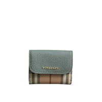 Portefeuille en cuir et tissu Haymarket check - Eucalyptus Green & Multi