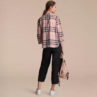 Chemise en coton à motif check avec volants - Vintage Pink