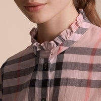 Chemise en coton à motif check avec volants - Vintage Pink