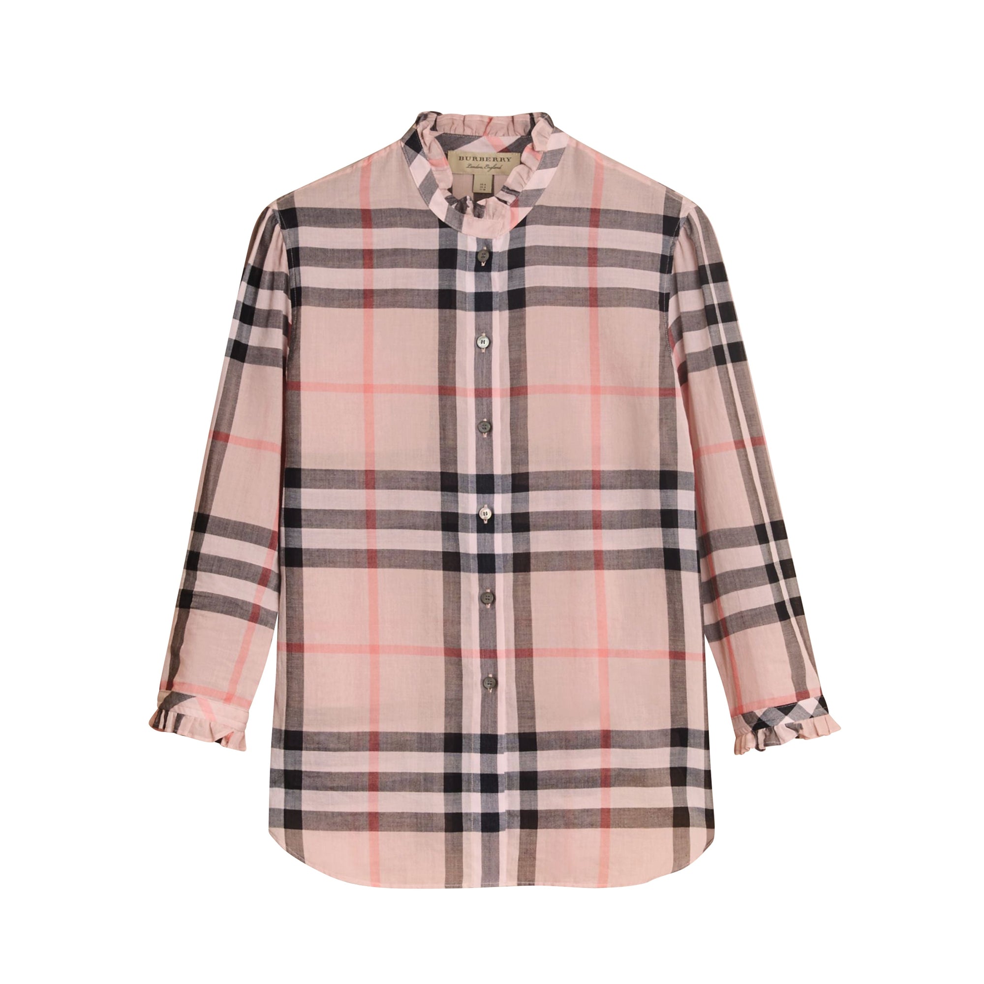 Chemise en coton à motif check avec volants - Vintage Pink